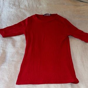 reformation short sleeve red ribbed t-shirt